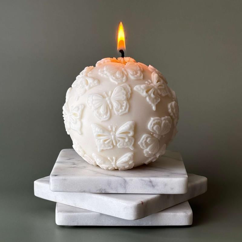 Butterfly Sphere Gift Candle Eco Friendly Soy Wax Home Accent Handmade Sculptural Decor
