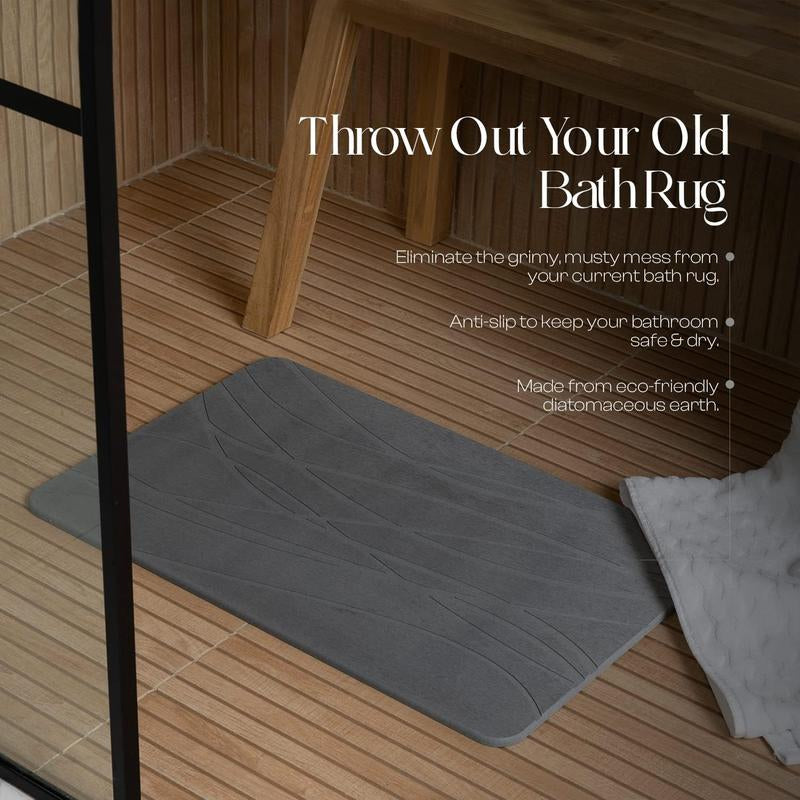 Mondano Stone Bath Mat, Diatomaceous Earth Shower Mat Non Slip Bathroom Mat Quick Dry Stone Mat, Stone Dish Drying Mat, Stone Bath Mats for Bathroom, Diatomaceous Earth Bath Mat (Graphite Grey) Bamboo Brush