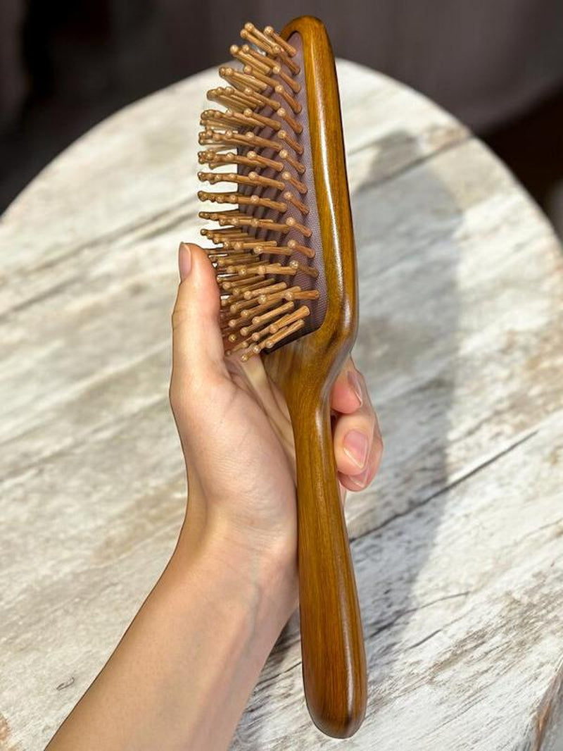 Sandalwood Hair Comb - Mini Air Cushion Hair Brush, Portable Detangling Brush, Eco-Friendly, Gently Massages Scalp, Travel-Friendly