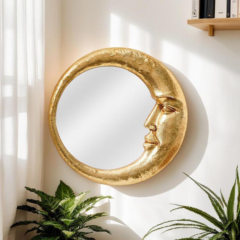 Creative Moon & Face Design Wall Mirror, Decorative Resin Wall Mounted Mirror, Durable Modern Mirror Wall Decor for Home Living Room Bedroom Decoration, Home Decor