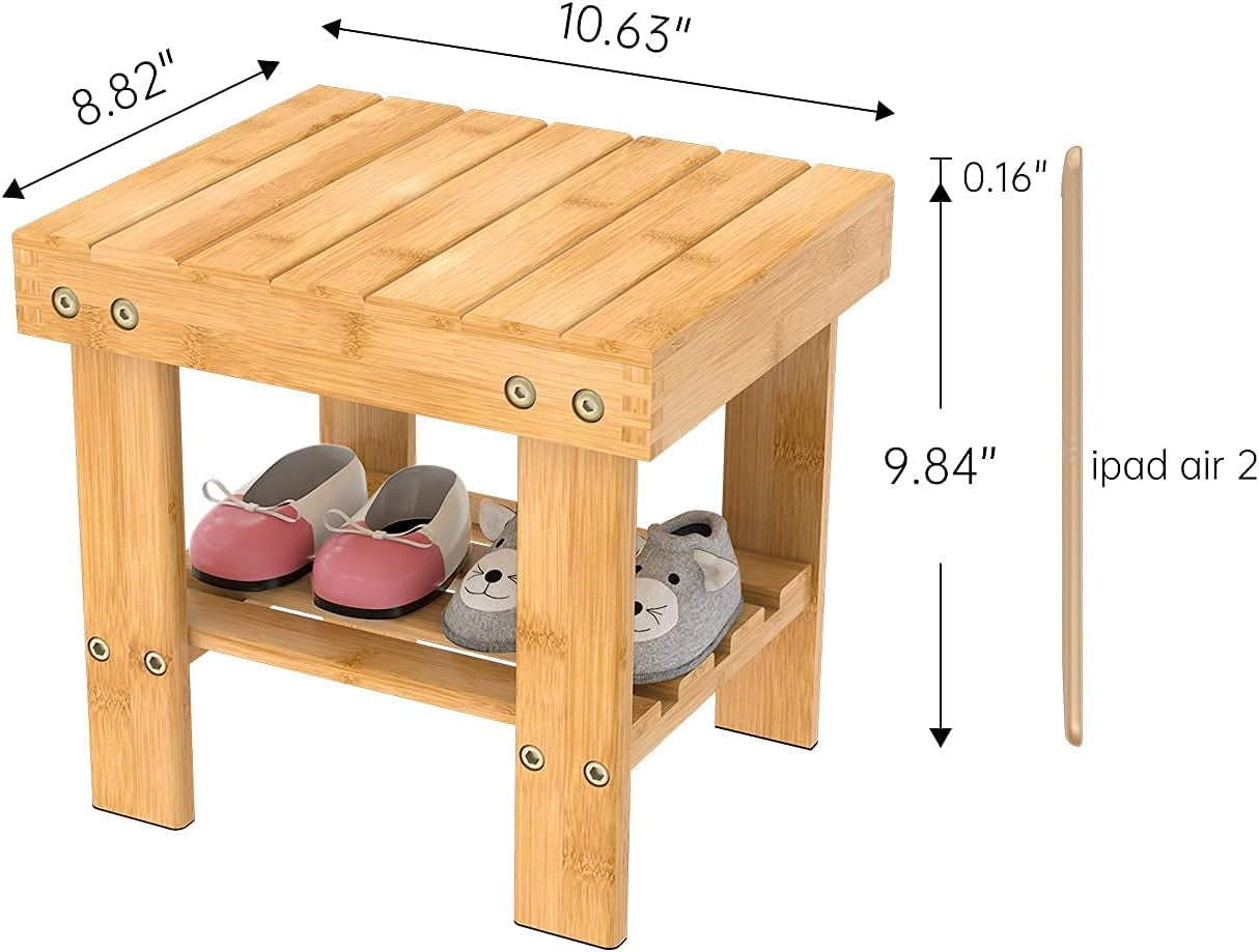 Wooden Step Stool for Kids Adults Small Wood Shower Foot Rest Stool Shaving Legs Potty Stool for Bathroom Sink Bed Kitchen (Nature, 10.6 X 8.8 X 8.8 Inches)