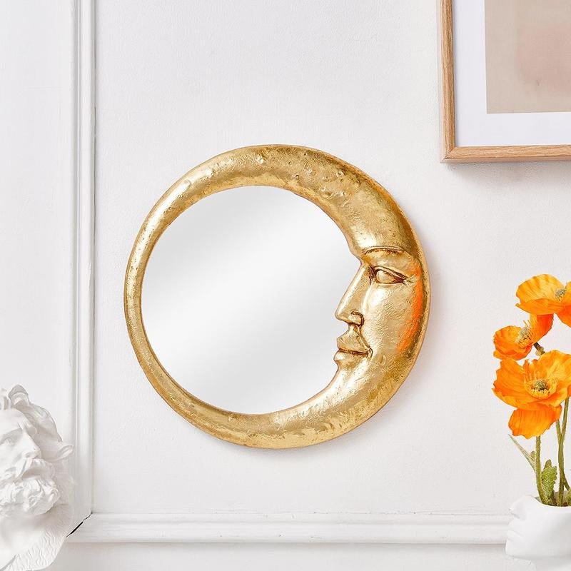 Creative Moon & Face Design Wall Mirror, Decorative Resin Wall Mounted Mirror, Durable Modern Mirror Wall Decor for Home Living Room Bedroom Decoration, Home Decor
