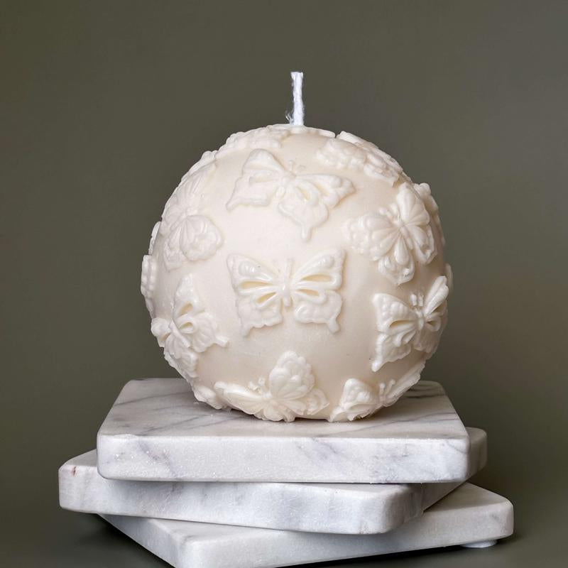 Butterfly Sphere Gift Candle Eco Friendly Soy Wax Home Accent Handmade Sculptural Decor