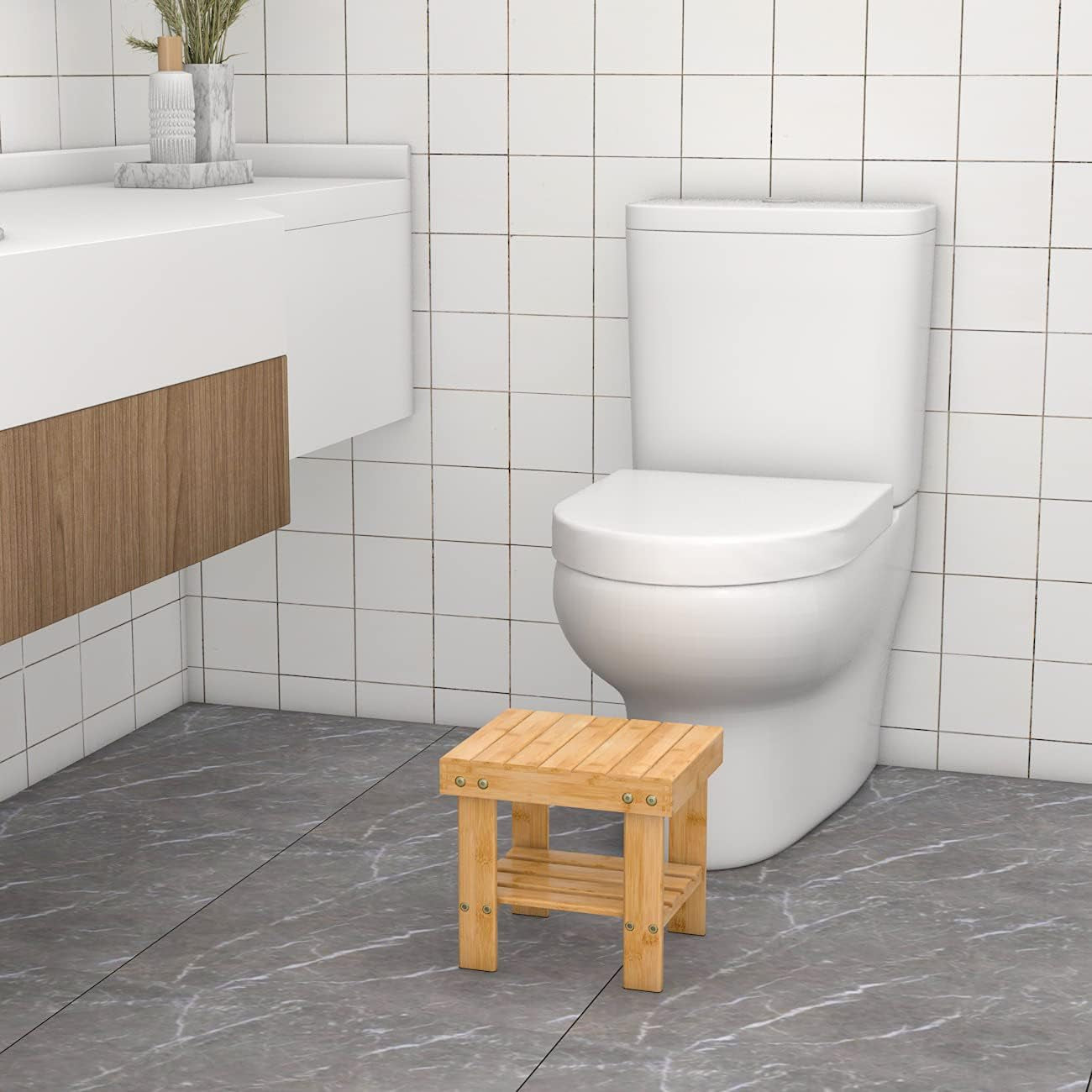 Wooden Step Stool for Kids Adults Small Wood Shower Foot Rest Stool Shaving Legs Potty Stool for Bathroom Sink Bed Kitchen (Nature, 10.6 X 8.8 X 8.8 Inches)