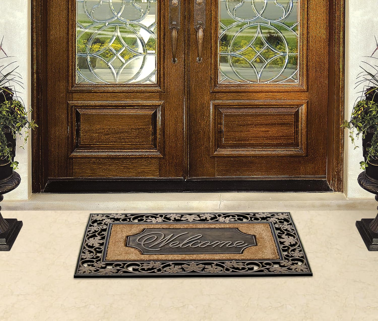 A1HC Natural Coir and Rubber Door Mat, 38X23, Thick Durable Doormats for Indoor Outdoor Entrance, Heavy Duty, Thin Profile Door Mat, Easy to Clean, Long Lasting, Front Door Entry Doormat