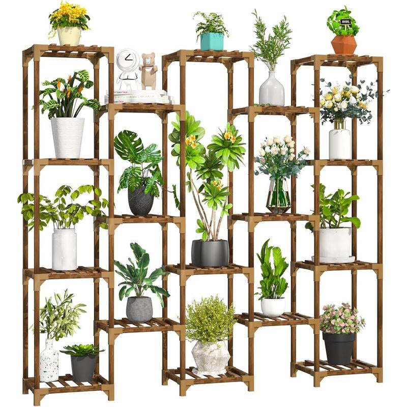 Plant Stand Indoor Outdoor, Tall Plant Shelf for Multiple Plants, 10 Tiers 11 Pot Large Plant Rack Wood Plant Holder Plant Shelves for Room Corner Balcony Garden Patio Arch Fabric Beds Supplies Marker Boxes Clip Decoration