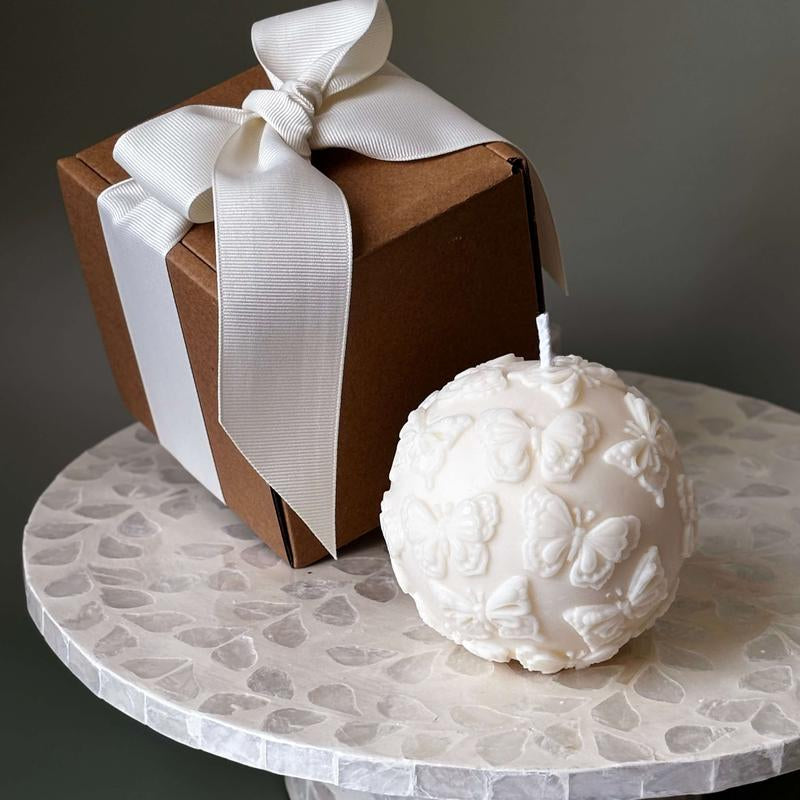 Butterfly Sphere Gift Candle Eco Friendly Soy Wax Home Accent Handmade Sculptural Decor