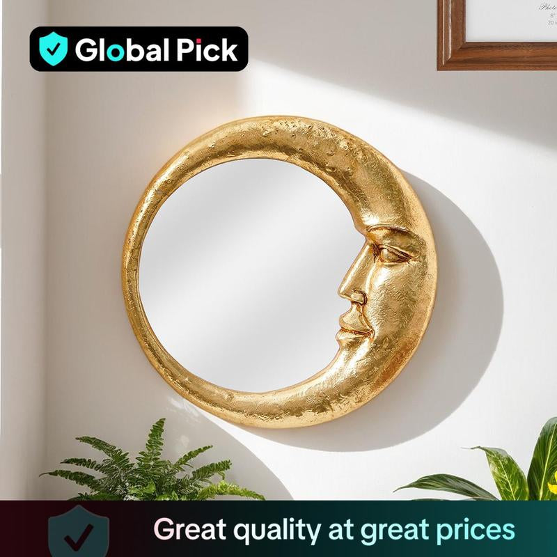 Creative Moon & Face Design Wall Mirror, Decorative Resin Wall Mounted Mirror, Durable Modern Mirror Wall Decor for Home Living Room Bedroom Decoration, Home Decor