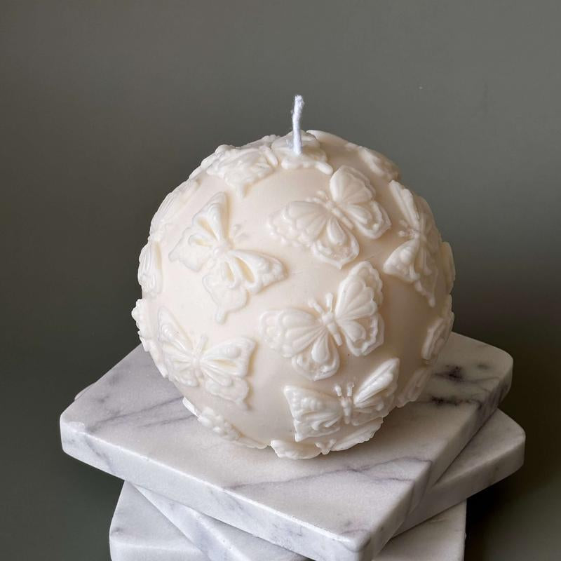 Butterfly Sphere Gift Candle Eco Friendly Soy Wax Home Accent Handmade Sculptural Decor