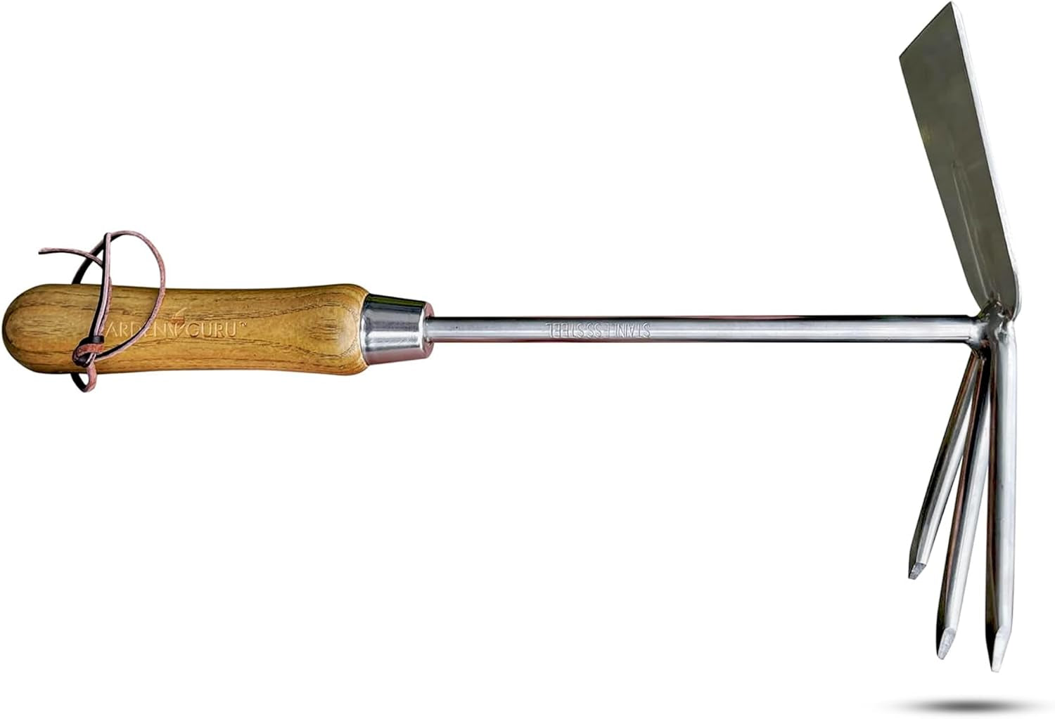 Garden Guru Eco Hand Cultivator Hoe Tiller Tool - 100% Recycled Stainless Steel - Rust Resistant - FSC Certified Wood Ergonomic Handle -Great for Gardening Cultivating Loosening Weeding