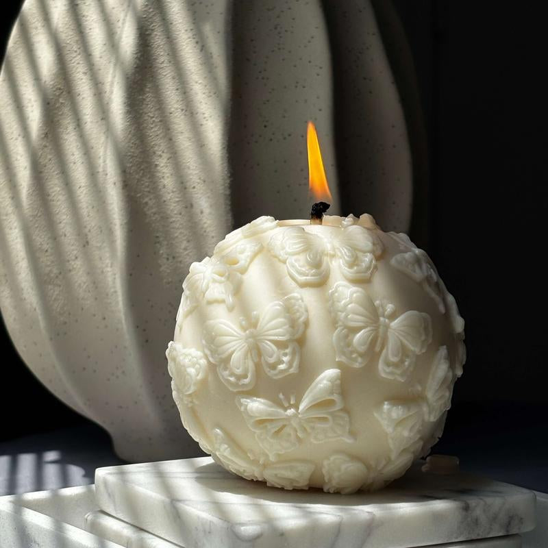 Butterfly Sphere Gift Candle Eco Friendly Soy Wax Home Accent Handmade Sculptural Decor