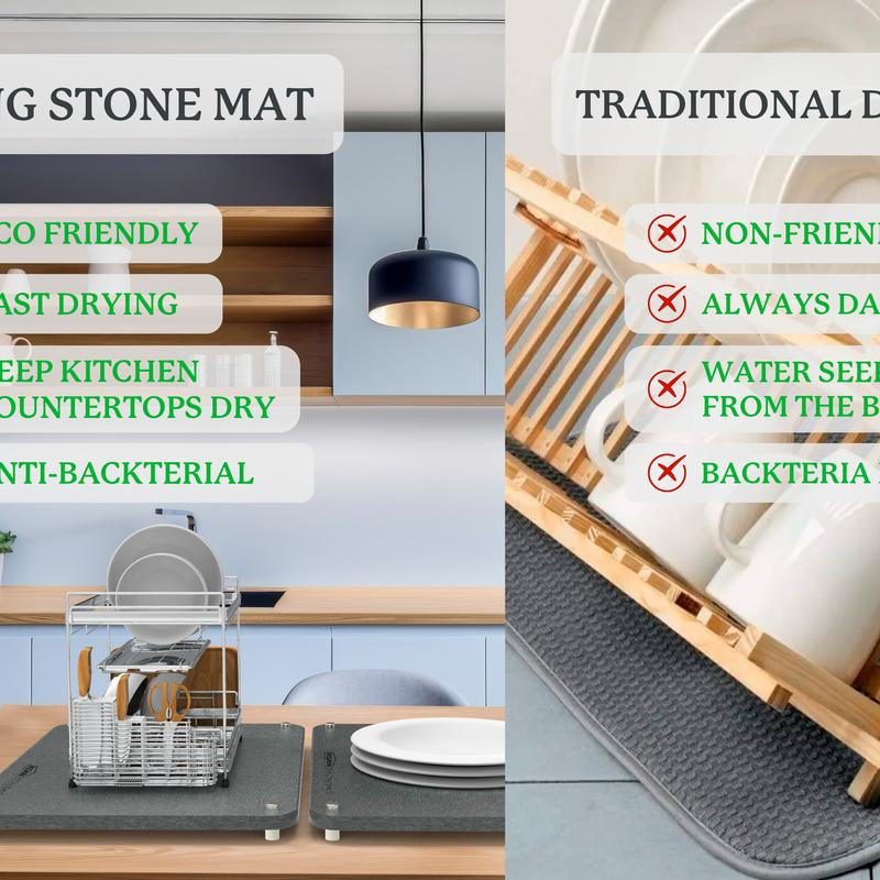 Koanessentials Eco-Friendly Diatomaceous Earth Stone Drying Mats for Kitchen Counter, Eco-Friendly Diatomaceous Earth Mats, (16X12 Inch,Grey) 2 Pack