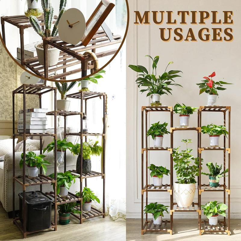Plant Stand Indoor Outdoor, Tall Plant Shelf for Multiple Plants, 10 Tiers 11 Pot Large Plant Rack Wood Plant Holder Plant Shelves for Room Corner Balcony Garden Patio Arch Fabric Beds Supplies Marker Boxes Clip Decoration