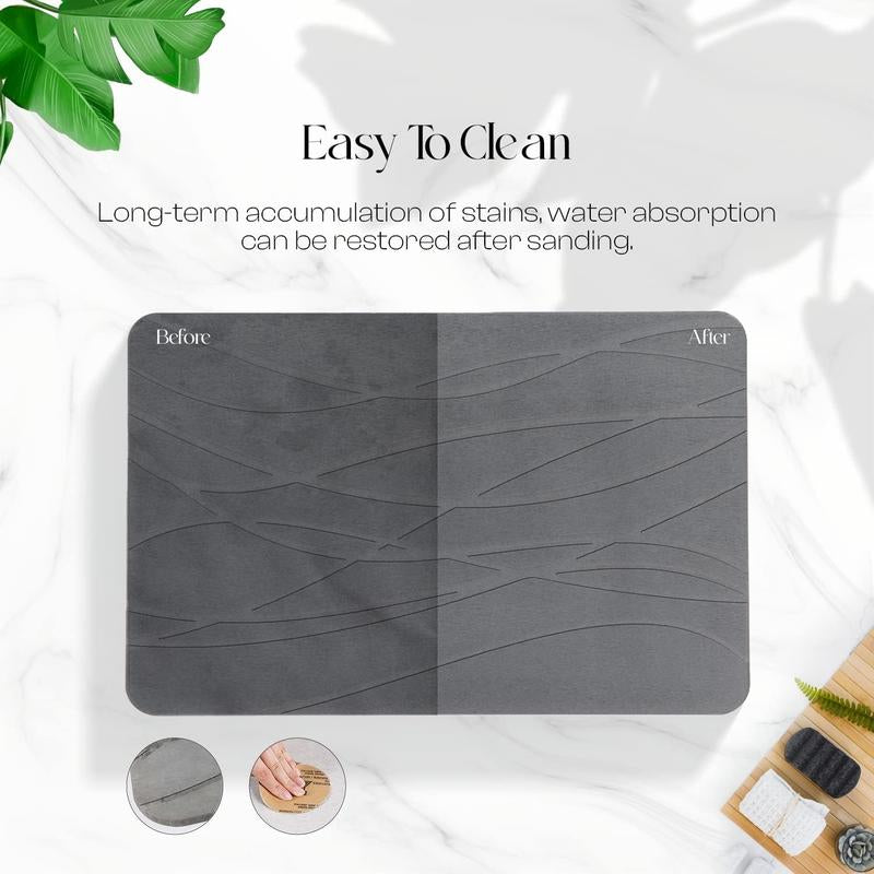 Mondano Stone Bath Mat, Diatomaceous Earth Shower Mat Non Slip Bathroom Mat Quick Dry Stone Mat, Stone Dish Drying Mat, Stone Bath Mats for Bathroom, Diatomaceous Earth Bath Mat (Graphite Grey) Bamboo Brush