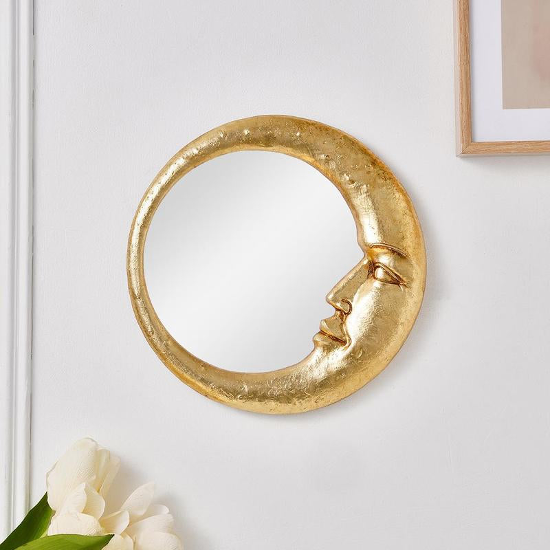 Creative Moon & Face Design Wall Mirror, Decorative Resin Wall Mounted Mirror, Durable Modern Mirror Wall Decor for Home Living Room Bedroom Decoration, Home Decor