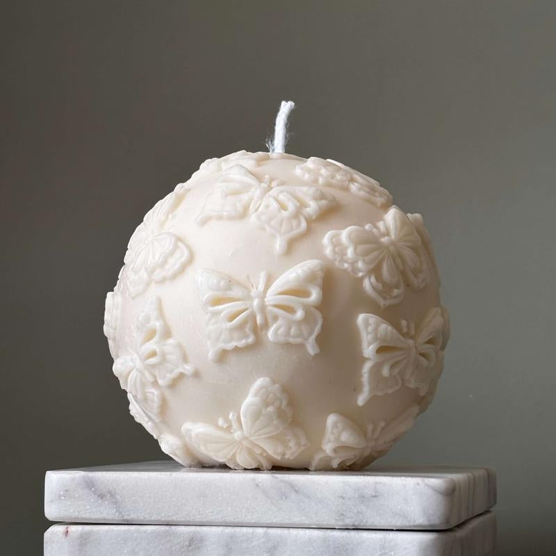 Butterfly Sphere Gift Candle Eco Friendly Soy Wax Home Accent Handmade Sculptural Decor