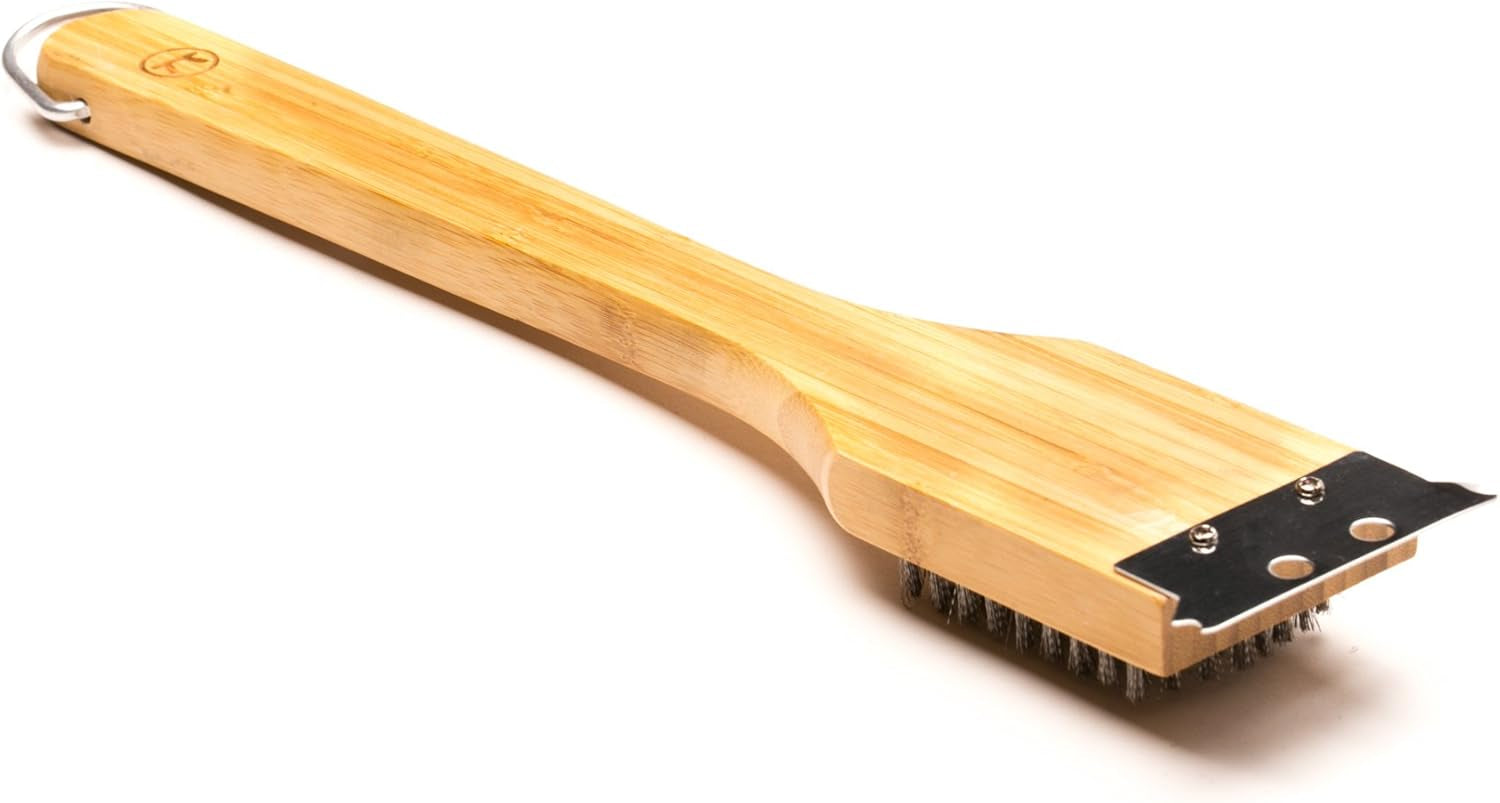 QV40 Verde Collection Grill Brush and Scraper, 14.5 Inches, Bamboo Handle