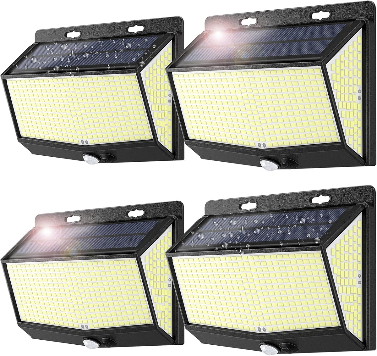 4 Packs Solar Lights Outdoor 468 Leds Motion Sensor Lights with 3 Lighting Modes, 270° Wide-Angle, IP65 Waterproof, Security Lights for outside Wall, Fence, Patio, Yard, Garden(4 Pcs)