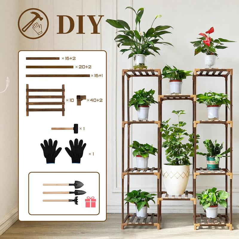 Plant Stand Indoor Outdoor, Tall Plant Shelf for Multiple Plants, 10 Tiers 11 Pot Large Plant Rack Wood Plant Holder Plant Shelves for Room Corner Balcony Garden Patio Arch Fabric Beds Supplies Marker Boxes Clip Decoration