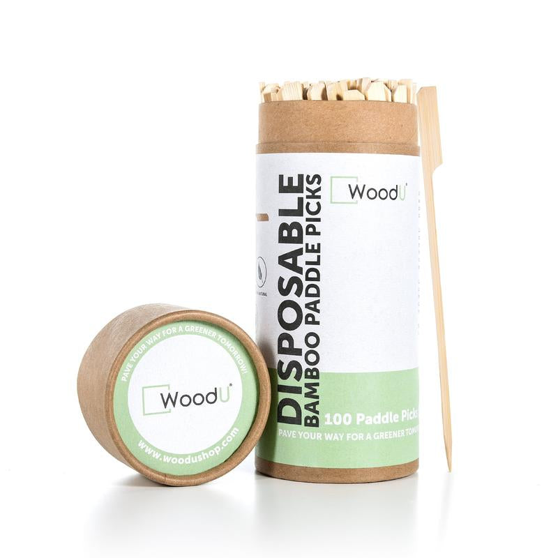 Woodu Disposable Bamboo Paddle Skewers 100 Pcs All Natural Eco-Friendly Non-Toxic
