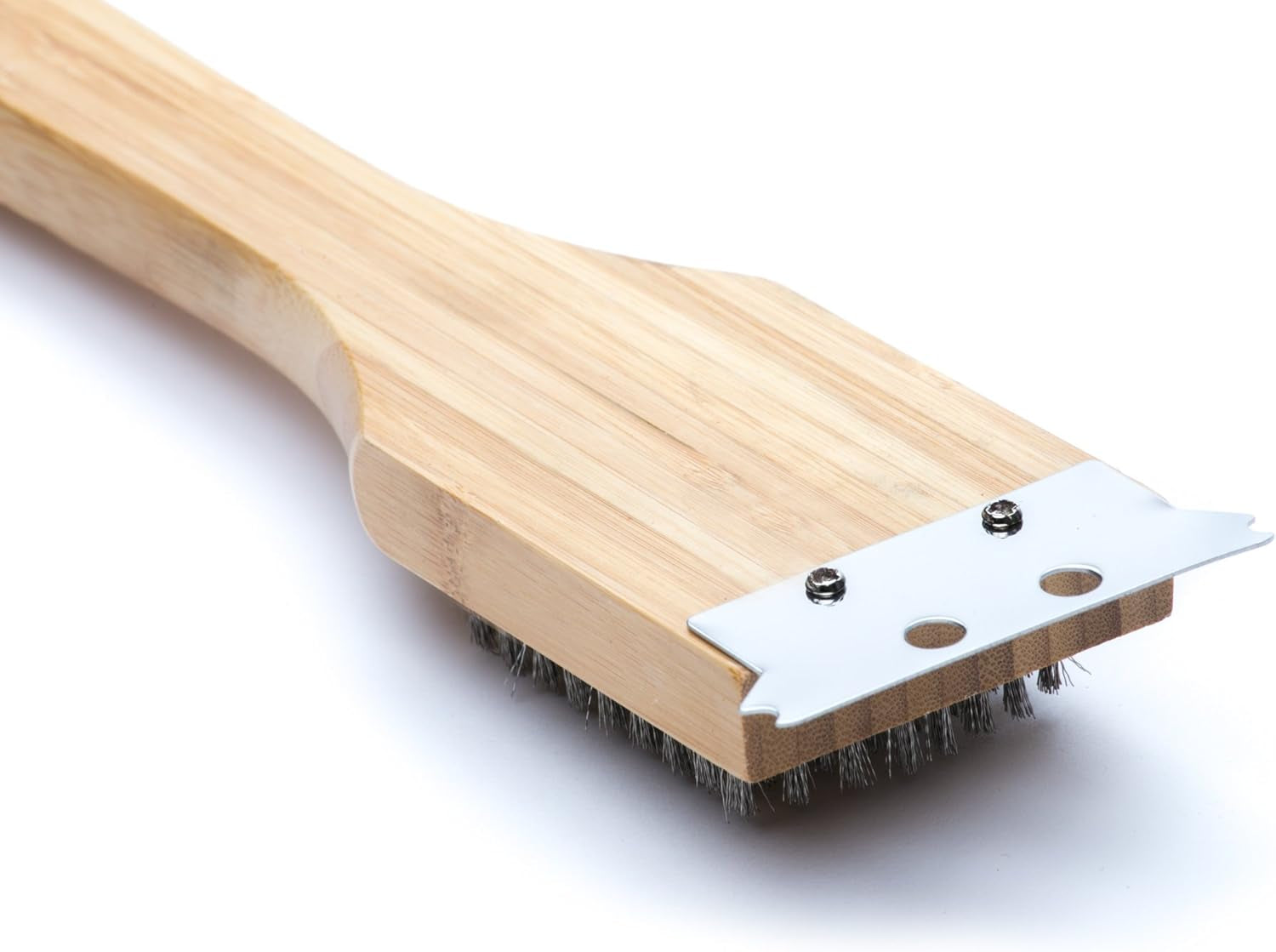 QV40 Verde Collection Grill Brush and Scraper, 14.5 Inches, Bamboo Handle