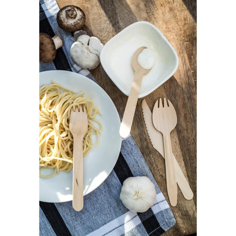 Woodu Disposable Wooden Sporks 100 Pcs All Natural Eco-Friendly Non-Toxic