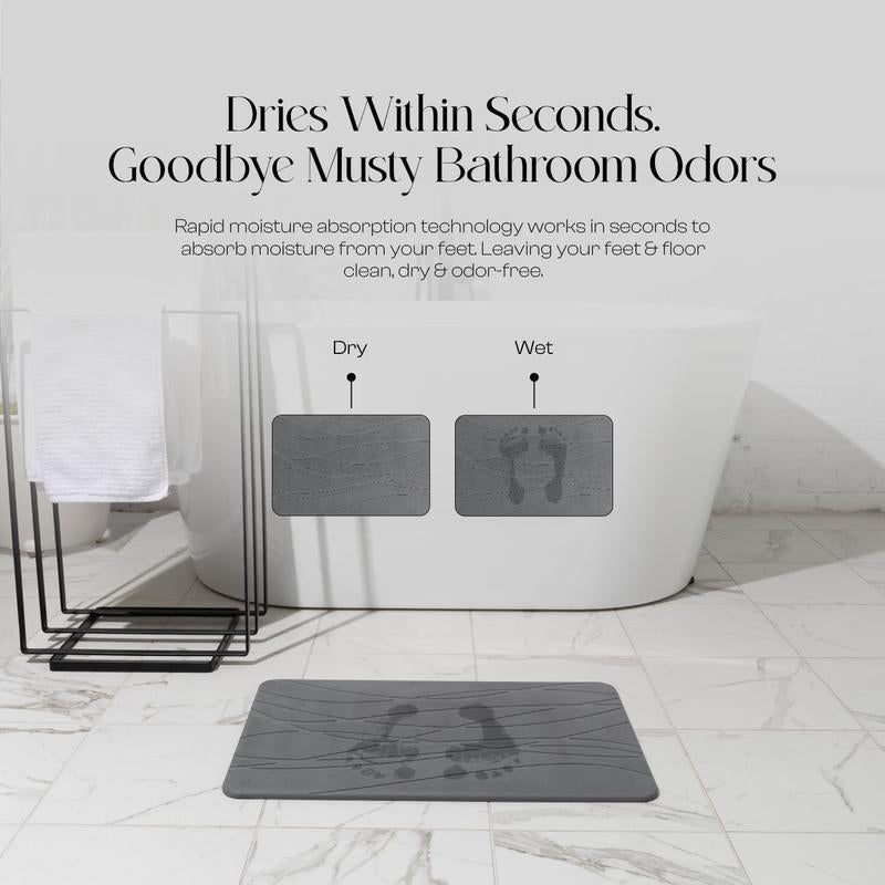 Mondano Stone Bath Mat, Diatomaceous Earth Shower Mat Non Slip Bathroom Mat Quick Dry Stone Mat, Stone Dish Drying Mat, Stone Bath Mats for Bathroom, Diatomaceous Earth Bath Mat (Graphite Grey) Bamboo Brush