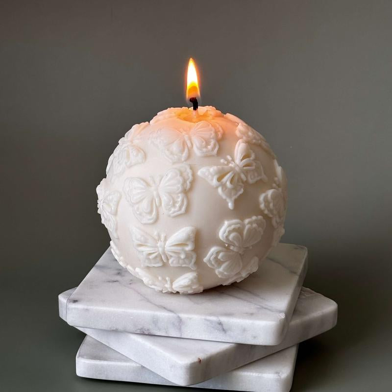 Butterfly Sphere Gift Candle Eco Friendly Soy Wax Home Accent Handmade Sculptural Decor