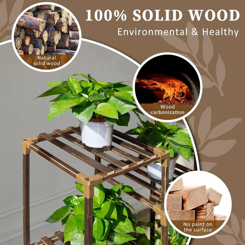 Plant Stand Indoor Outdoor, Tall Plant Shelf for Multiple Plants, 10 Tiers 11 Pot Large Plant Rack Wood Plant Holder Plant Shelves for Room Corner Balcony Garden Patio Arch Fabric Beds Supplies Marker Boxes Clip Decoration