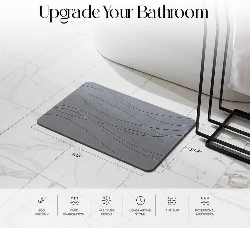Mondano Stone Bath Mat, Diatomaceous Earth Shower Mat Non Slip Bathroom Mat Quick Dry Stone Mat, Stone Dish Drying Mat, Stone Bath Mats for Bathroom, Diatomaceous Earth Bath Mat (Graphite Grey) Bamboo Brush