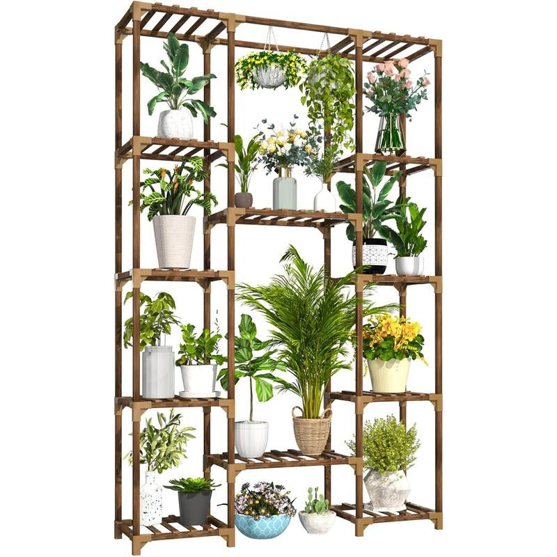 Plant Stand Indoor Outdoor, Tall Plant Shelf for Multiple Plants, 10 Tiers 11 Pot Large Plant Rack Wood Plant Holder Plant Shelves for Room Corner Balcony Garden Patio Arch Fabric Beds Supplies Marker Boxes Clip Decoration