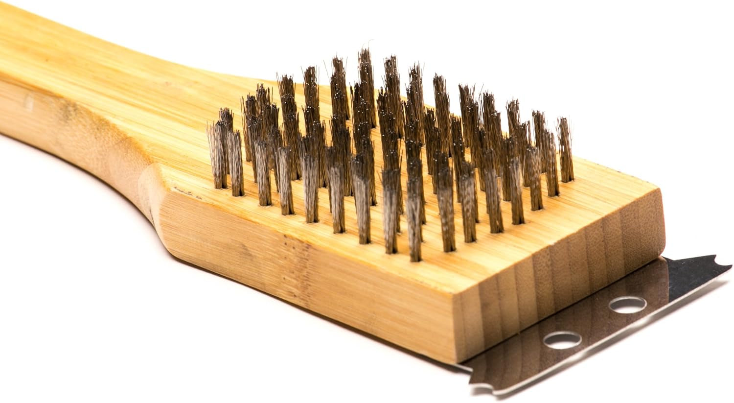 QV40 Verde Collection Grill Brush and Scraper, 14.5 Inches, Bamboo Handle