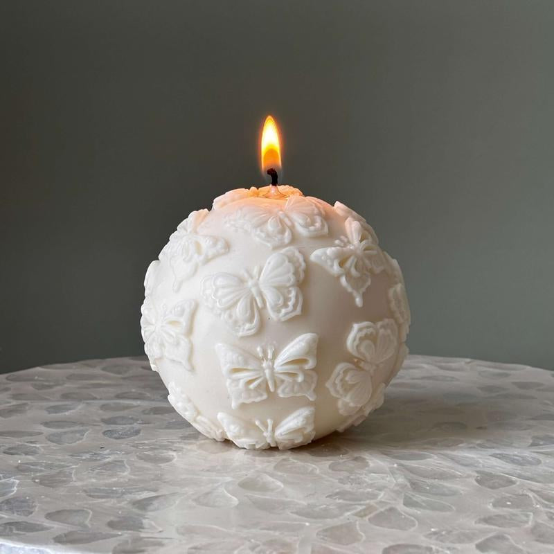Butterfly Sphere Gift Candle Eco Friendly Soy Wax Home Accent Handmade Sculptural Decor