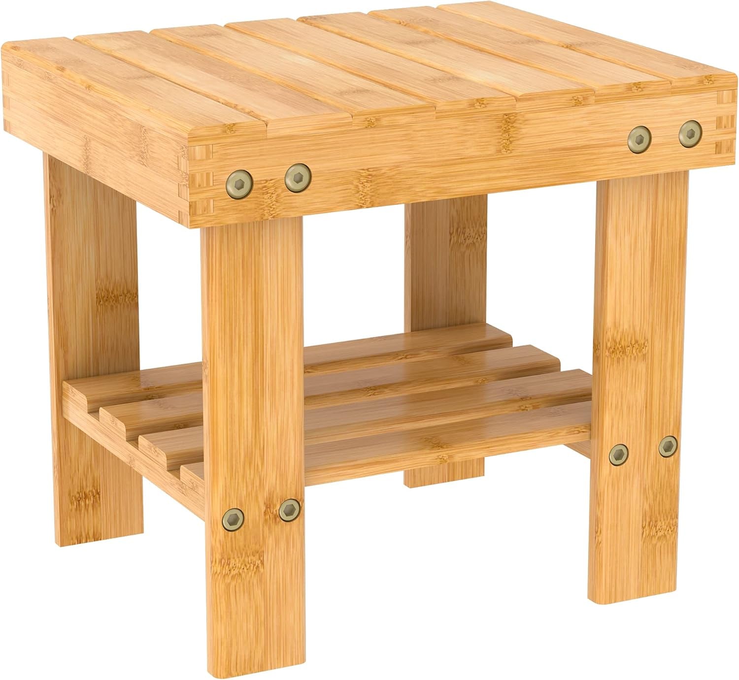 Wooden Step Stool for Kids Adults Small Wood Shower Foot Rest Stool Shaving Legs Potty Stool for Bathroom Sink Bed Kitchen (Nature, 10.6 X 8.8 X 8.8 Inches)