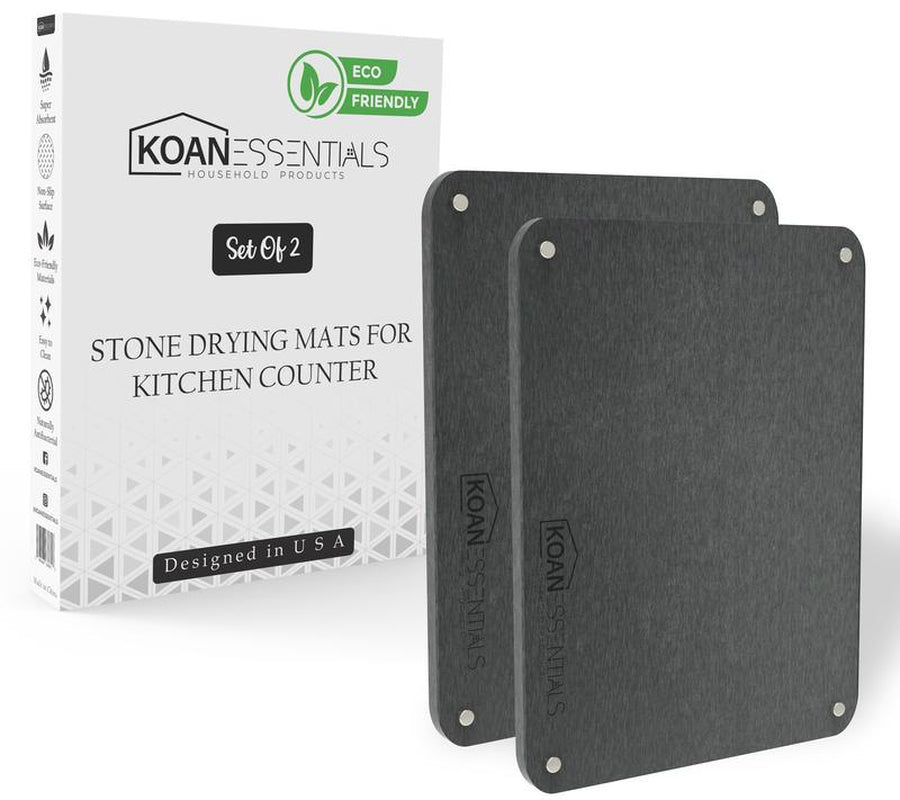 Koanessentials Eco-Friendly Diatomaceous Earth Stone Drying Mats for Kitchen Counter, Eco-Friendly Diatomaceous Earth Mats, (16X12 Inch,Grey) 2 Pack