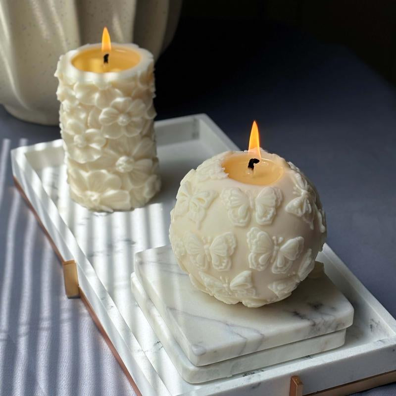Butterfly Sphere Gift Candle Eco Friendly Soy Wax Home Accent Handmade Sculptural Decor