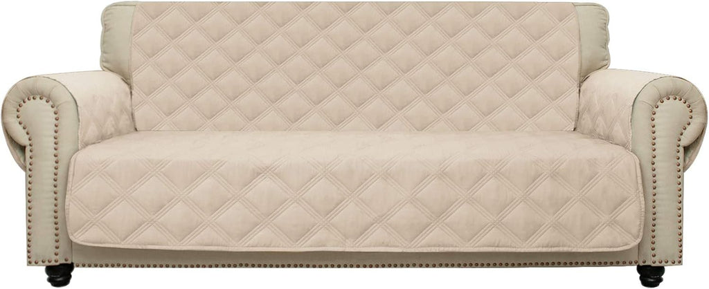 Sofa Cover 100% Waterproof Non-Slip Quilted Furniture Protector Sofa Slipcover for Children, Pets for Leather Couch (Beige, 68")