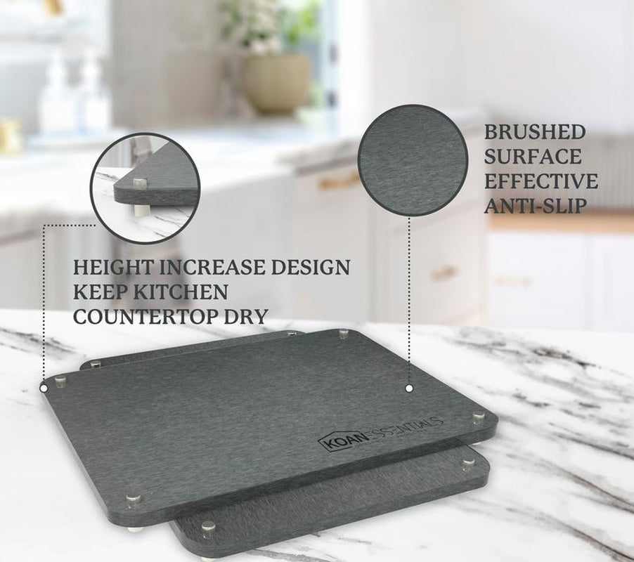 Koanessentials Eco-Friendly Diatomaceous Earth Stone Drying Mats for Kitchen Counter, Eco-Friendly Diatomaceous Earth Mats, (16X12 Inch,Grey) 2 Pack