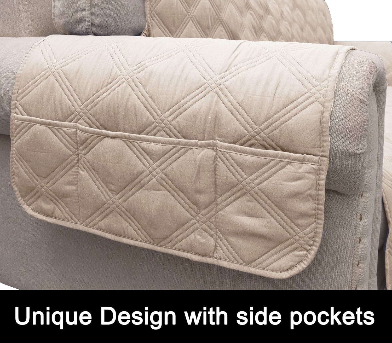 Sofa Cover 100% Waterproof Non-Slip Quilted Furniture Protector Sofa Slipcover for Children, Pets for Leather Couch (Beige, 68")
