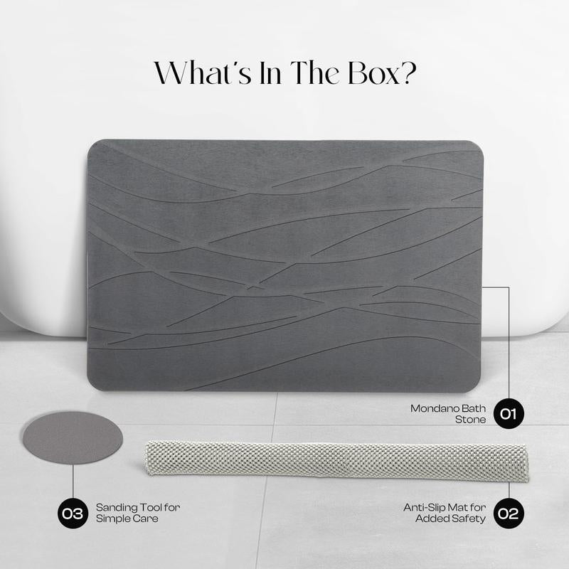 Mondano Stone Bath Mat, Diatomaceous Earth Shower Mat Non Slip Bathroom Mat Quick Dry Stone Mat, Stone Dish Drying Mat, Stone Bath Mats for Bathroom, Diatomaceous Earth Bath Mat (Graphite Grey) Bamboo Brush