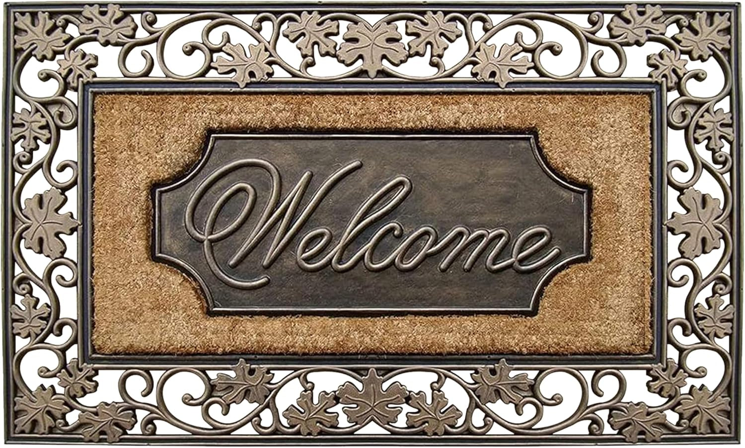 A1HC Natural Coir and Rubber Door Mat, 38X23, Thick Durable Doormats for Indoor Outdoor Entrance, Heavy Duty, Thin Profile Door Mat, Easy to Clean, Long Lasting, Front Door Entry Doormat
